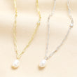 Modern pearl pendant necklaces in gold and silver, made from sterling silver.