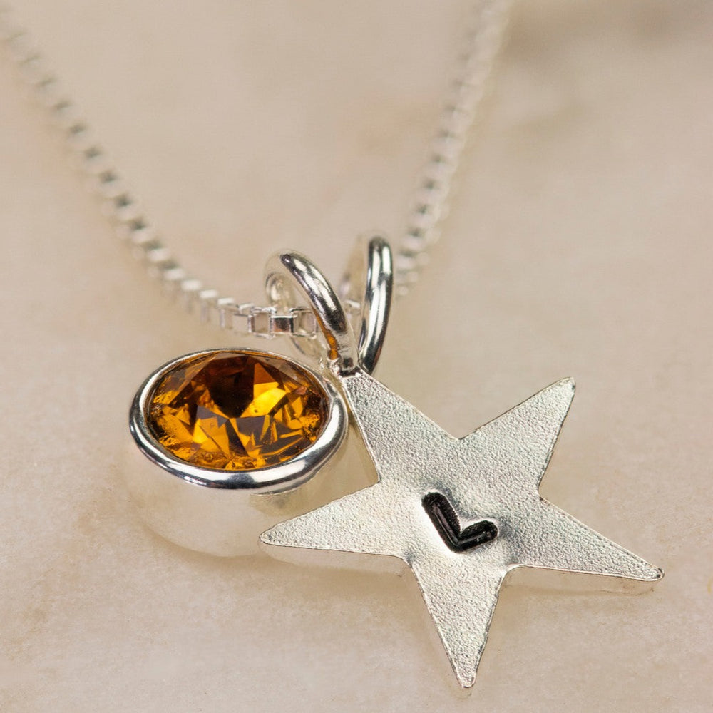Sterling Silver Star Birthstone Necklace