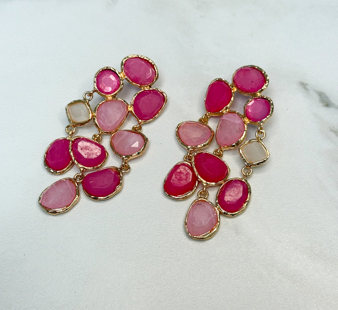 HARPER Pink Jewel Statement Earrings