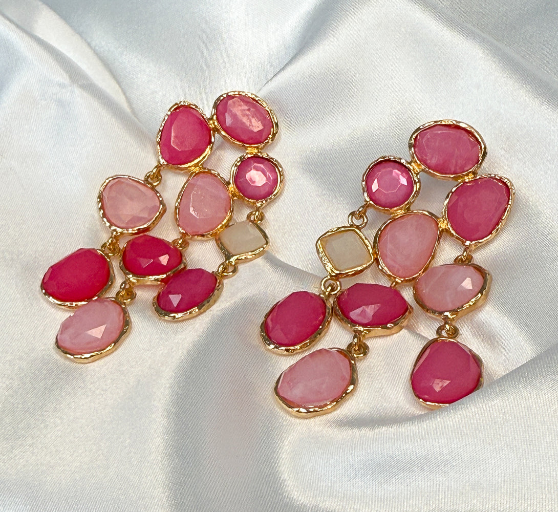 HARPER Pink Jewel Statement Earrings
