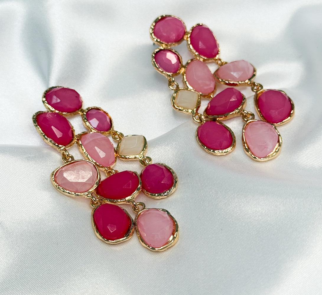 HARPER Pink Jewel Statement Earrings