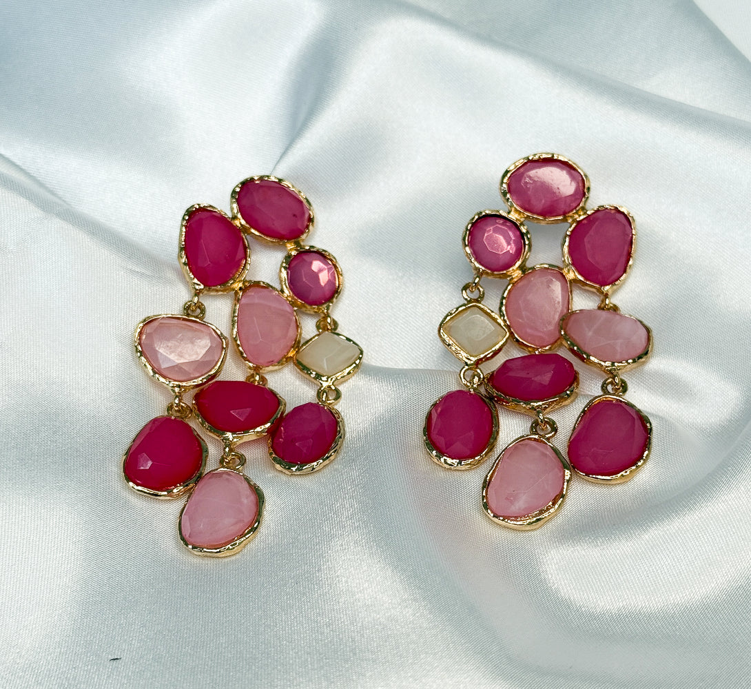 HARPER Pink Jewel Statement Earrings