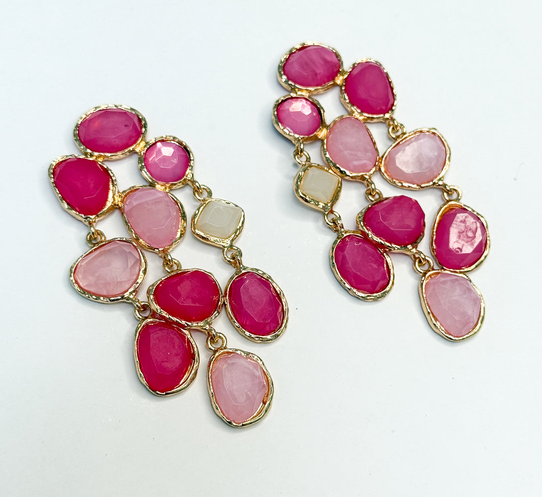 HARPER Pink Jewel Statement Earrings