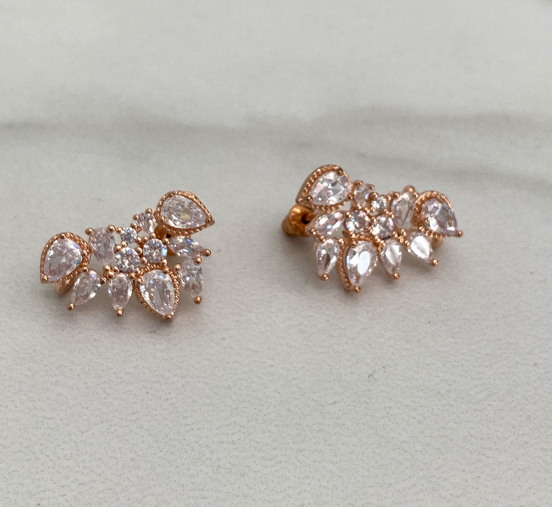 UNA Crystal Ear Climber Earrings (Silver / Rose Gold)