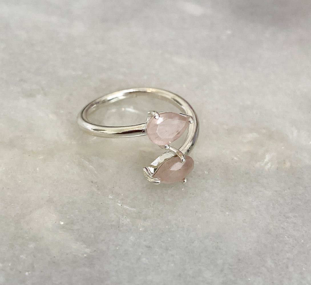 Rose Quartz Crystal Teardrop Ring (Sterling Silver)