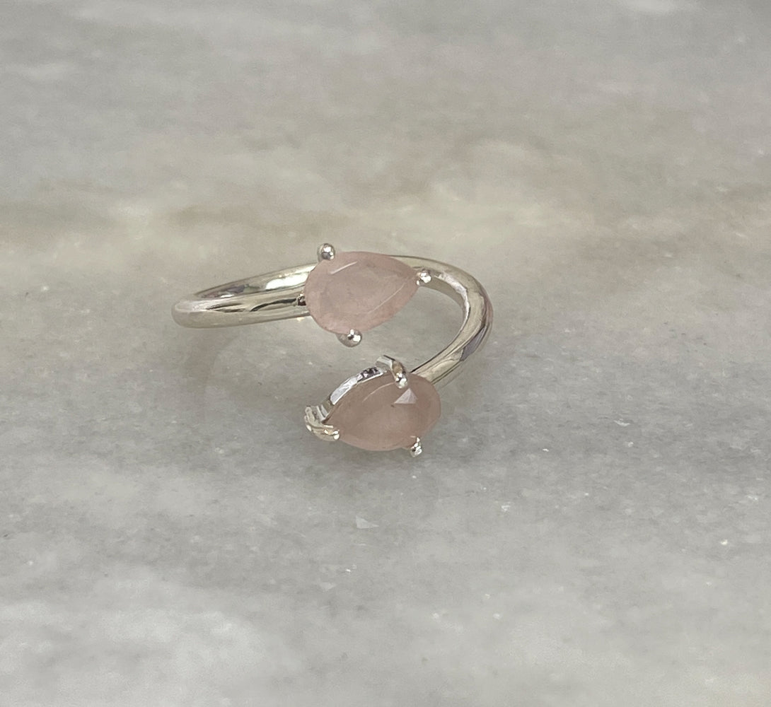 Rose Quartz Crystal Teardrop Ring (Sterling Silver)