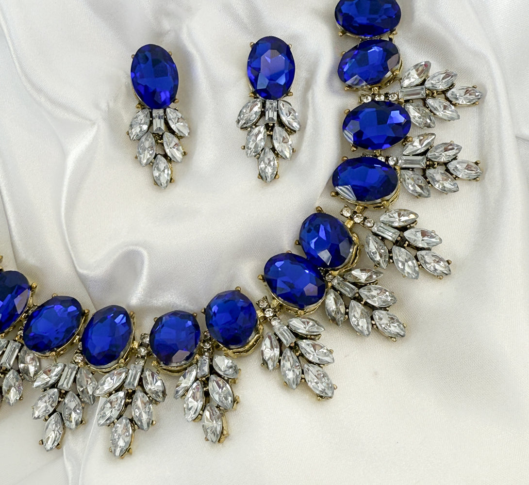 SLYVIE Blue Rhinestone Necklace Set