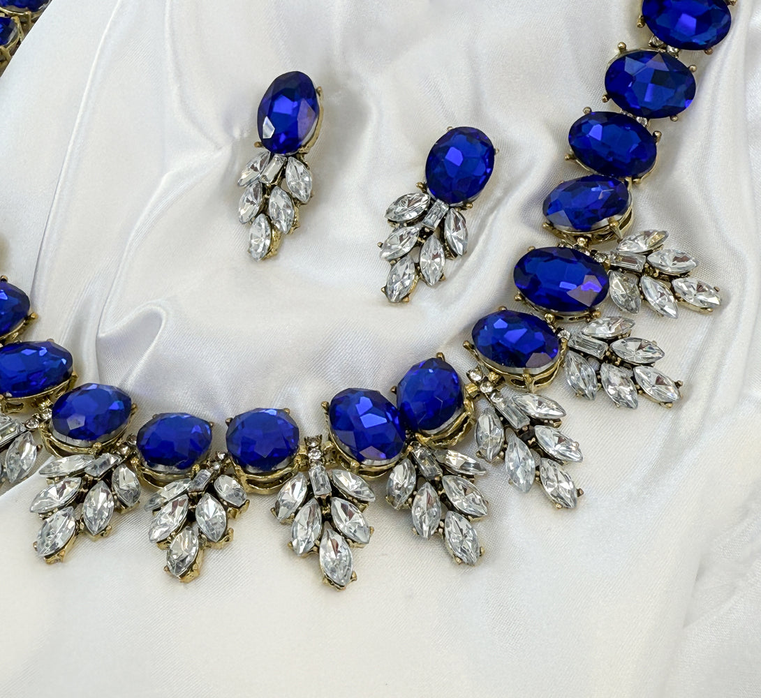 SLYVIE Blue Rhinestone Necklace Set