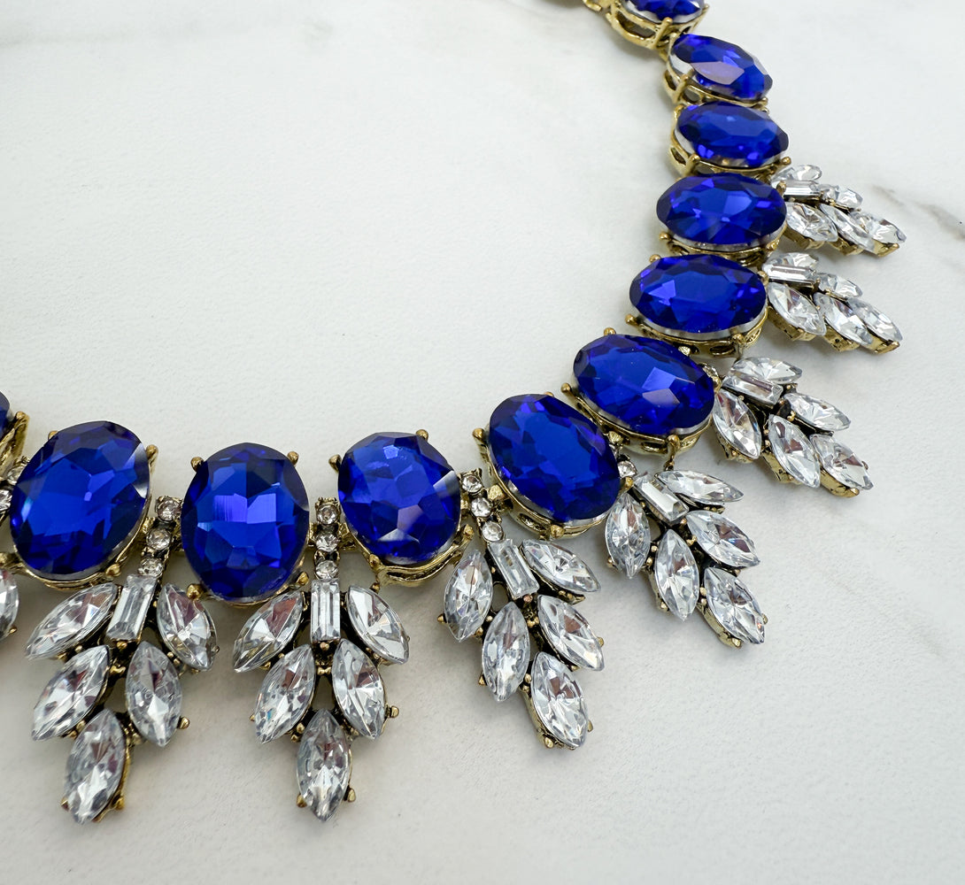 SLYVIE Blue Rhinestone Necklace Set