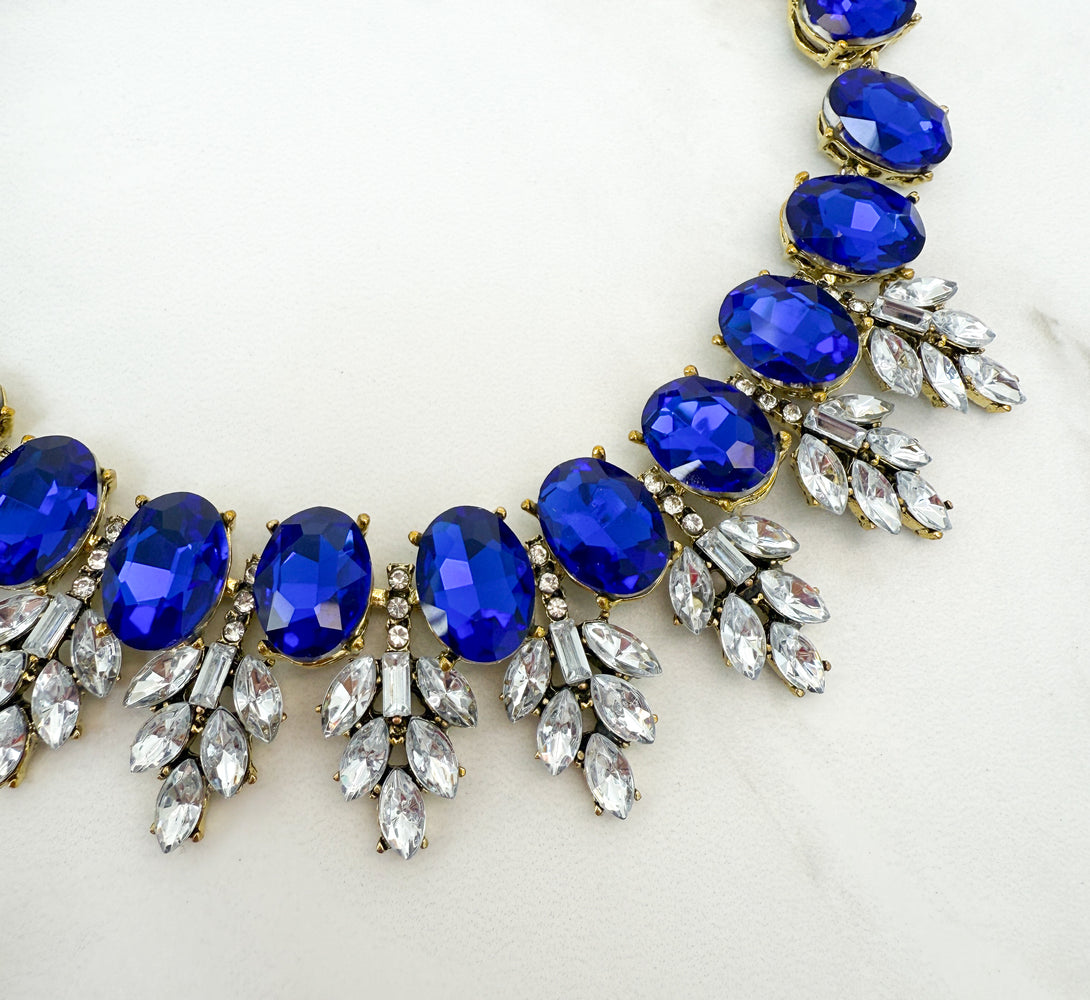 SLYVIE Blue Rhinestone Necklace Set