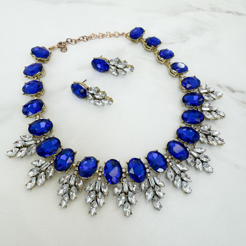 SLYVIE Blue Rhinestone Necklace Set