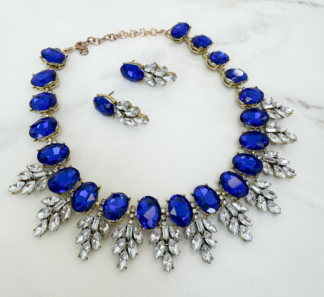 SLYVIE Blue Rhinestone Necklace Set