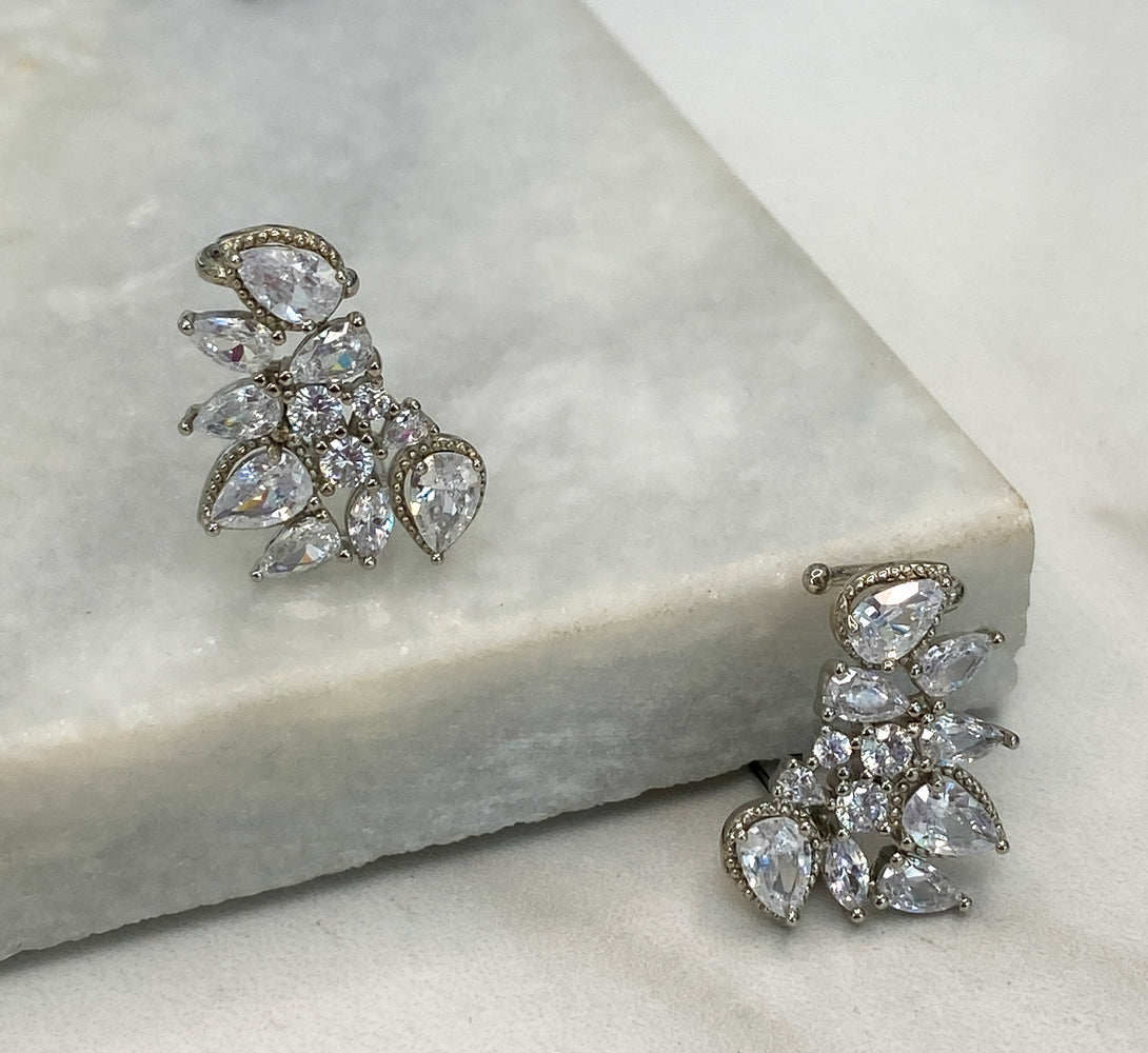 UNA Crystal Ear Climber Earrings (Silver / Rose Gold)