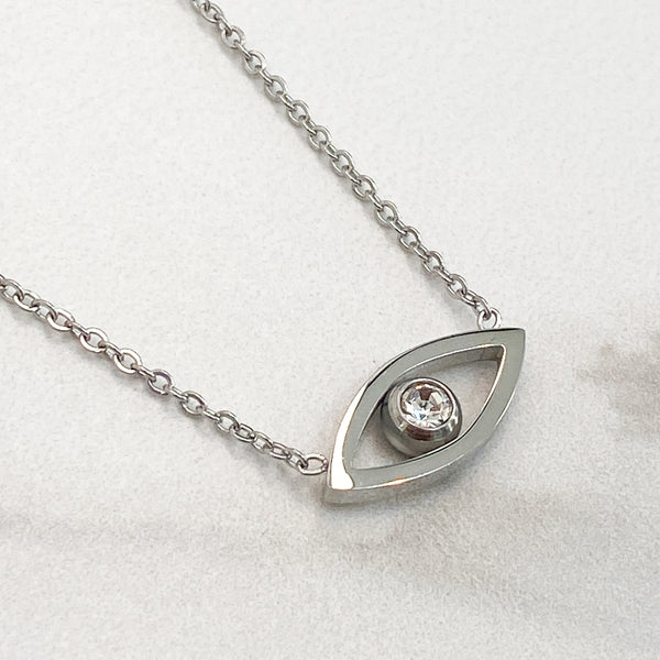 SASA Silver Evil Eye Crystal Pendant Necklace