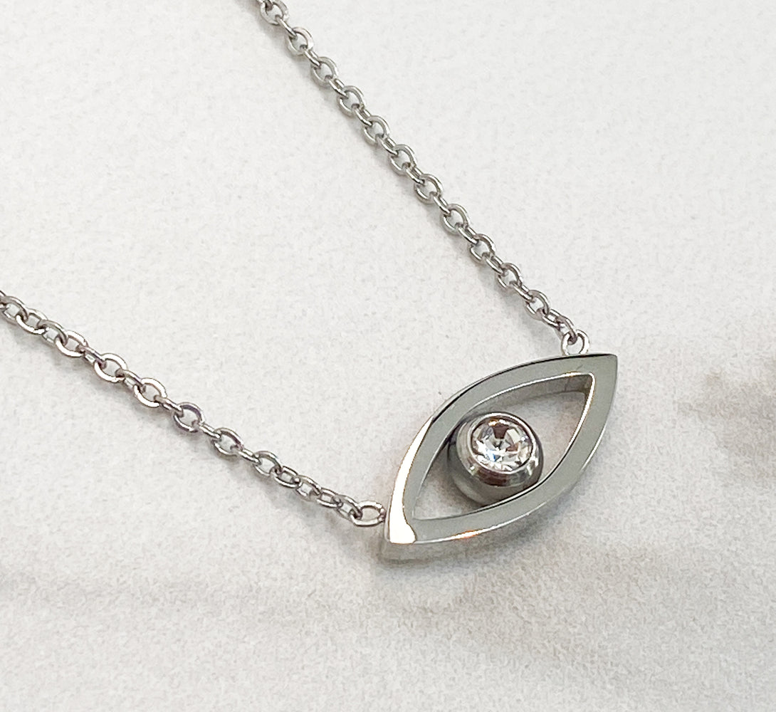 SASA Silver Evil Eye Crystal Pendant Necklace