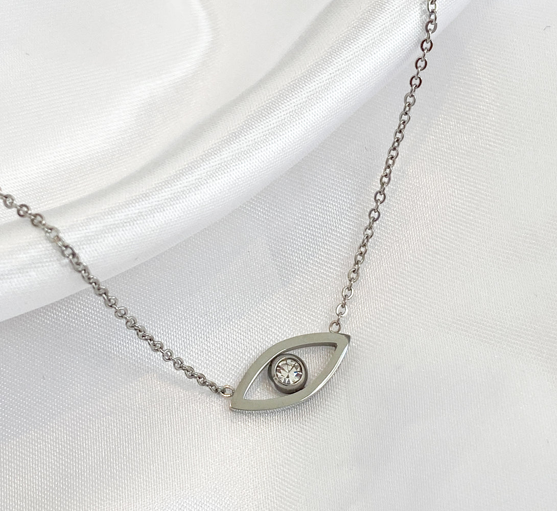 talisman evil eye necklace in stainless steel, quality made and waterproof