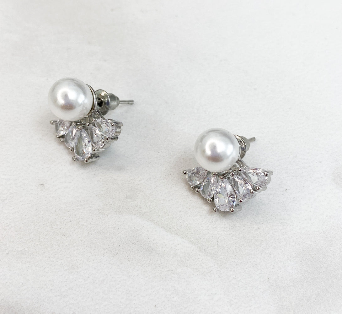 ELLIE Silver Pearl & Crystal Stud Earrings