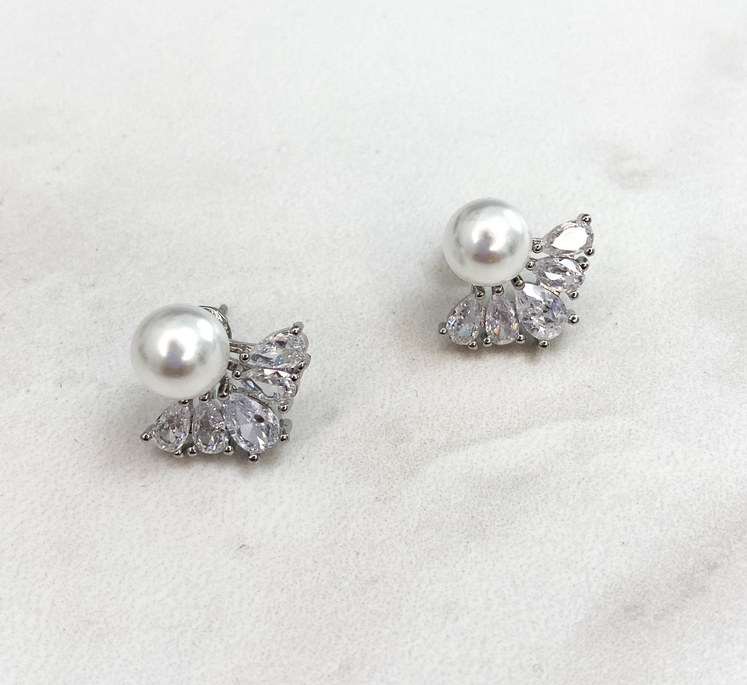 ELLIE Silver Pearl & Crystal Stud Earrings