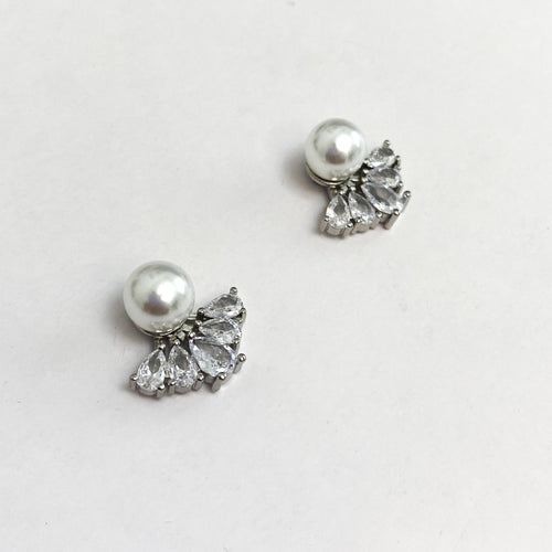 ELLIE Silver Pearl & Crystal Stud Earrings