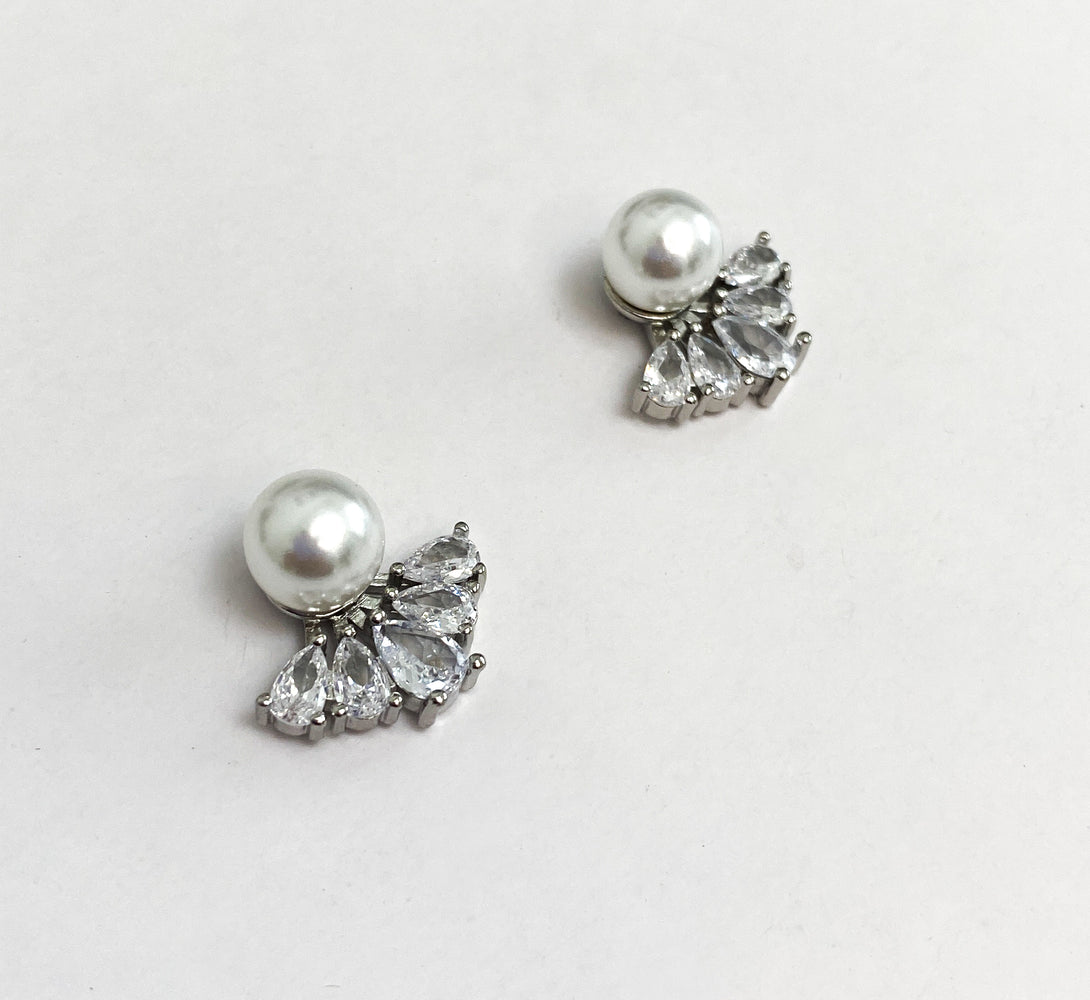 ELLIE Silver Pearl & Crystal Stud Earrings