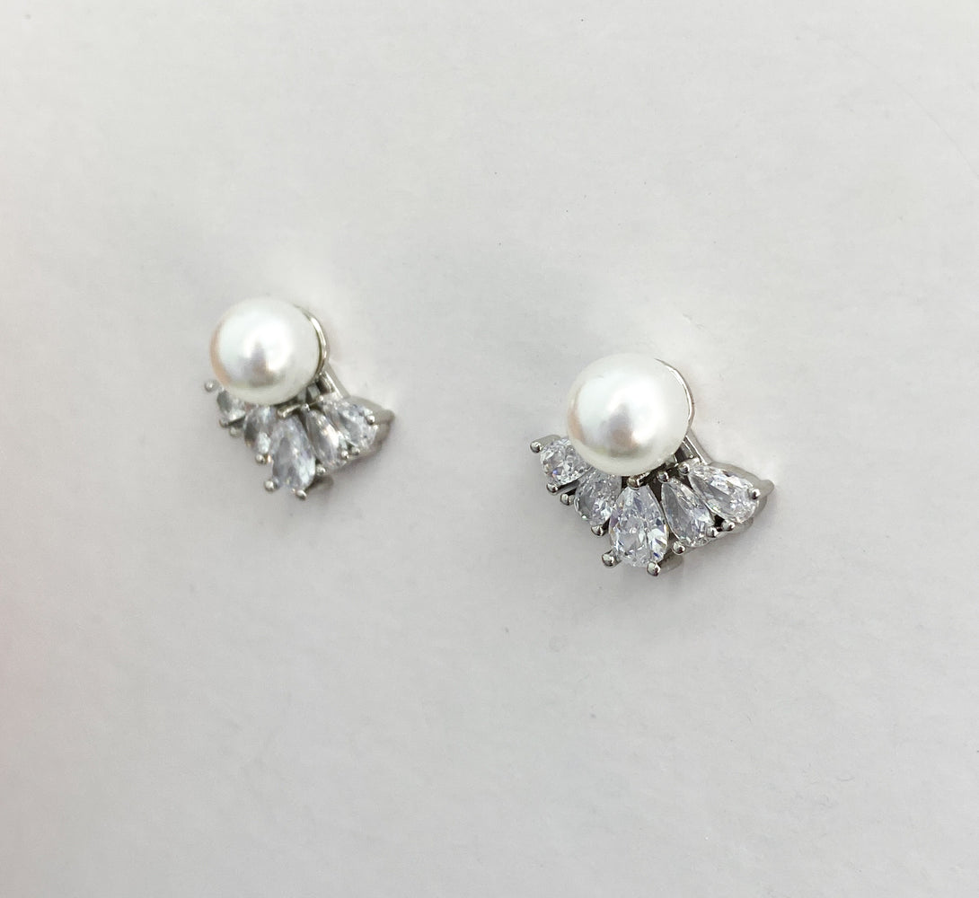 ELLIE Silver Pearl & Crystal Stud Earrings
