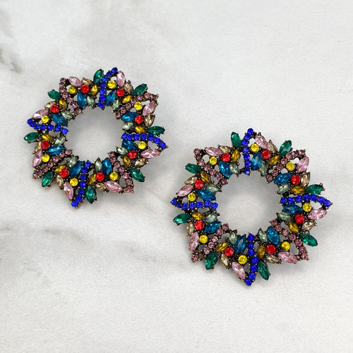 MIRA Large Multicoloured (Royal Blue/ Pink) Stud Earrings