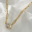 MILA Gold Paperclip Chain Crystal Necklace