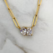 MILA Gold Paperclip Chain Crystal Necklace