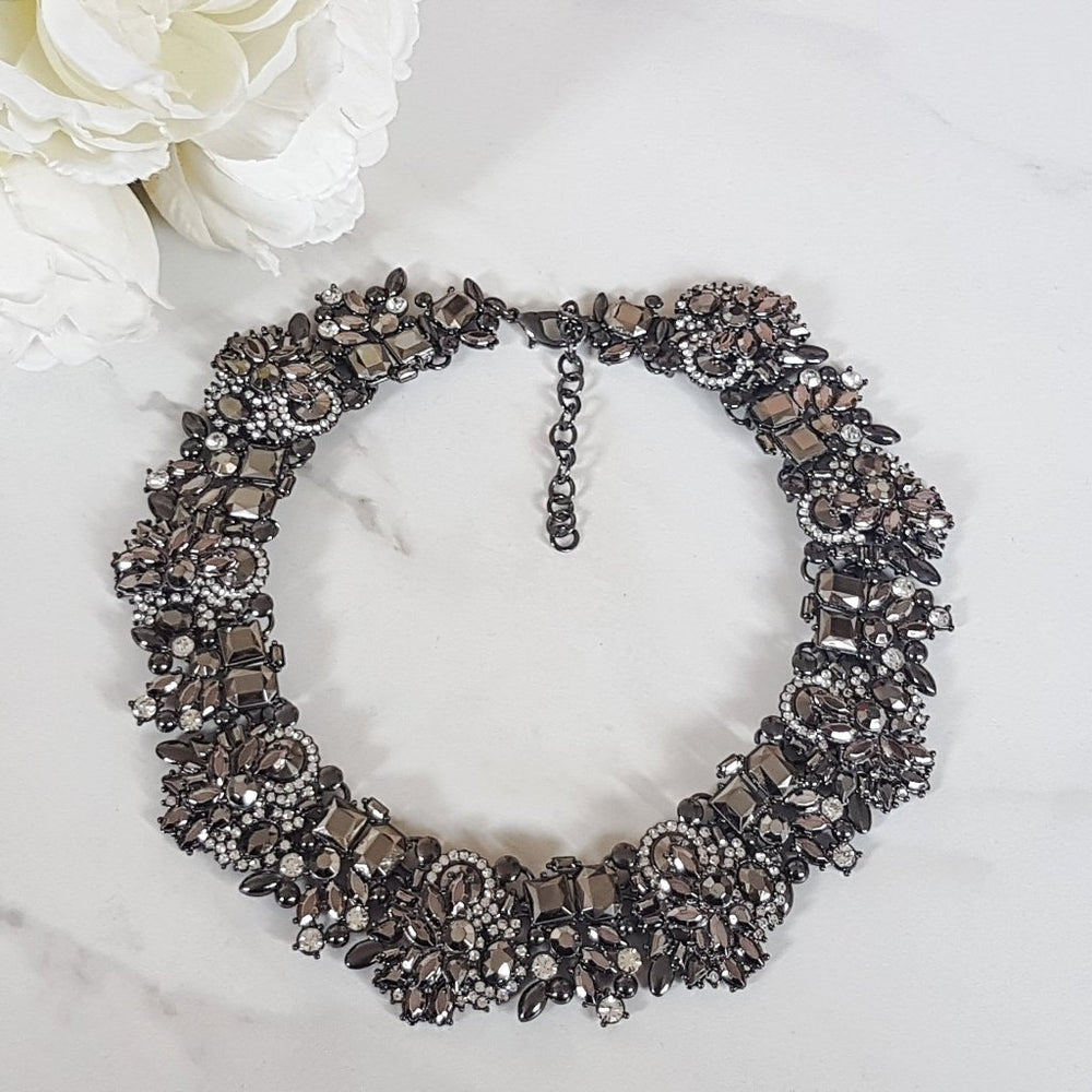 grey statement rhinestone necklace