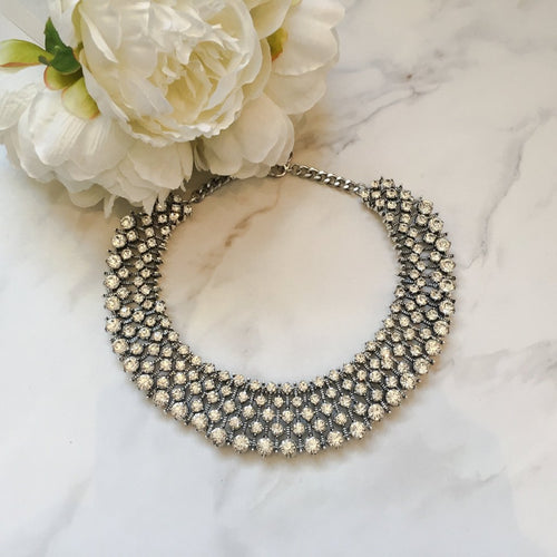 silver jewelled statement bib necklace for worn as seen on Kate Middleton