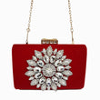 women's red chain bag with rhinestone centre
