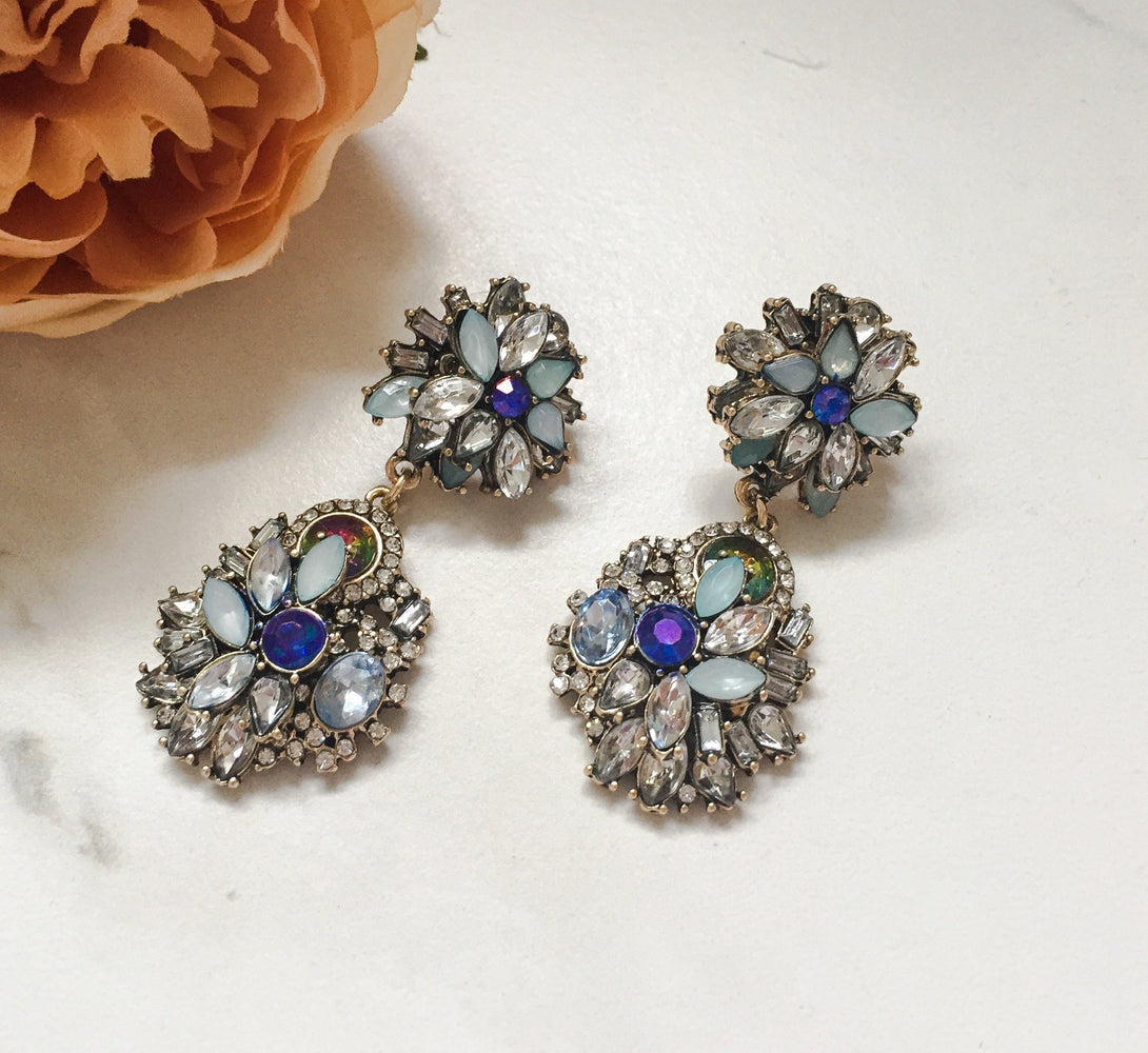 Blue jewel big earrings
