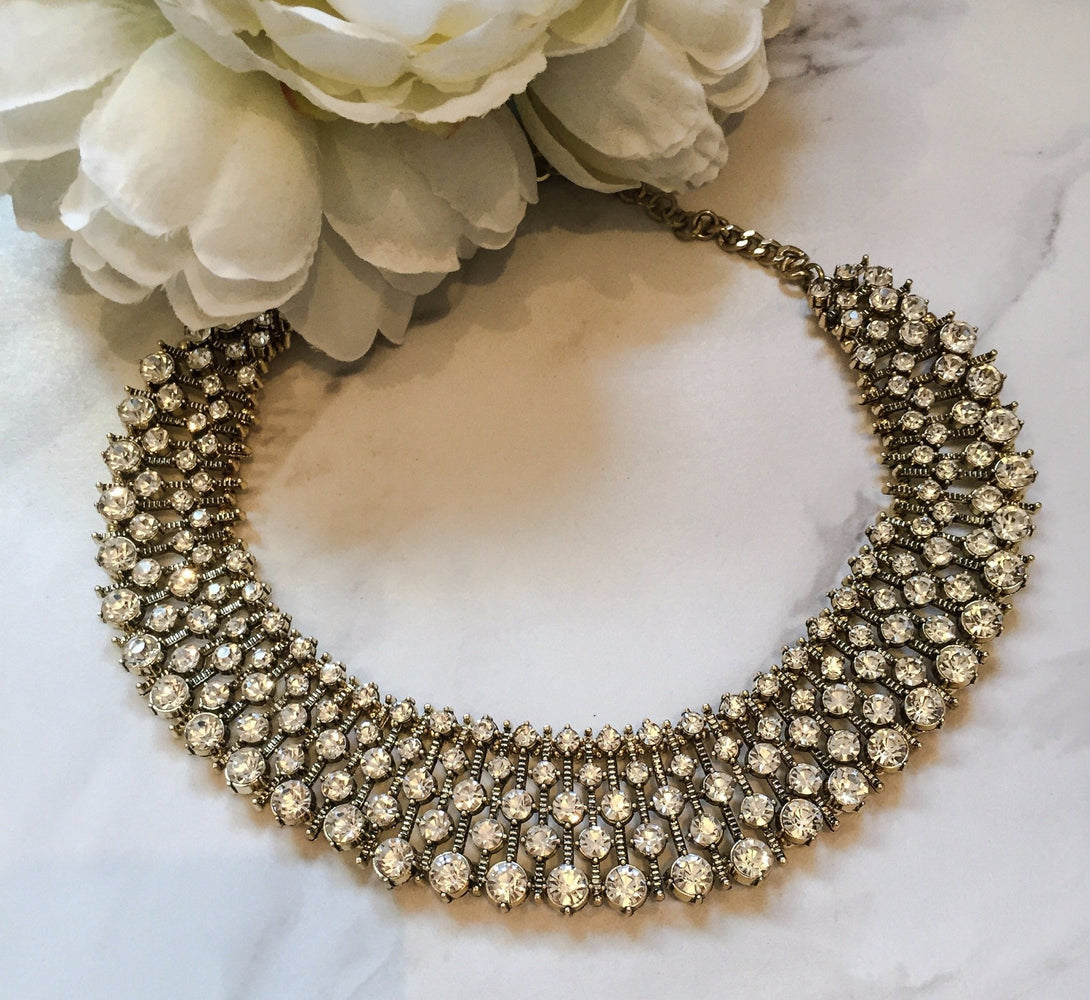 Ladies gold rhinestone bib necklace in style of Kate Middleton