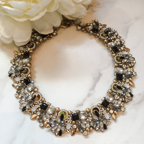 black and gold luxury rhinestone statement necklace