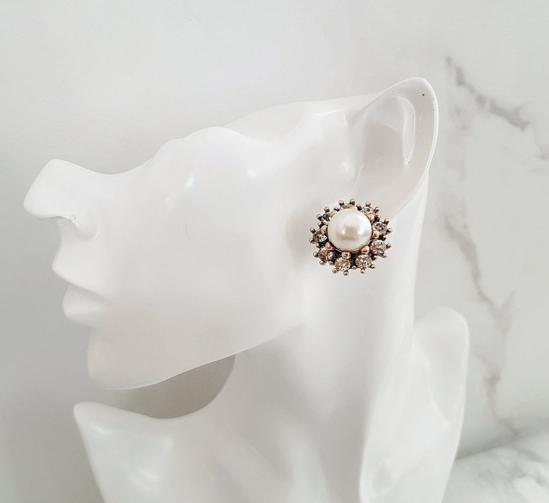 big gold and pearl rhinestone earrings by Jewels by House of Aria