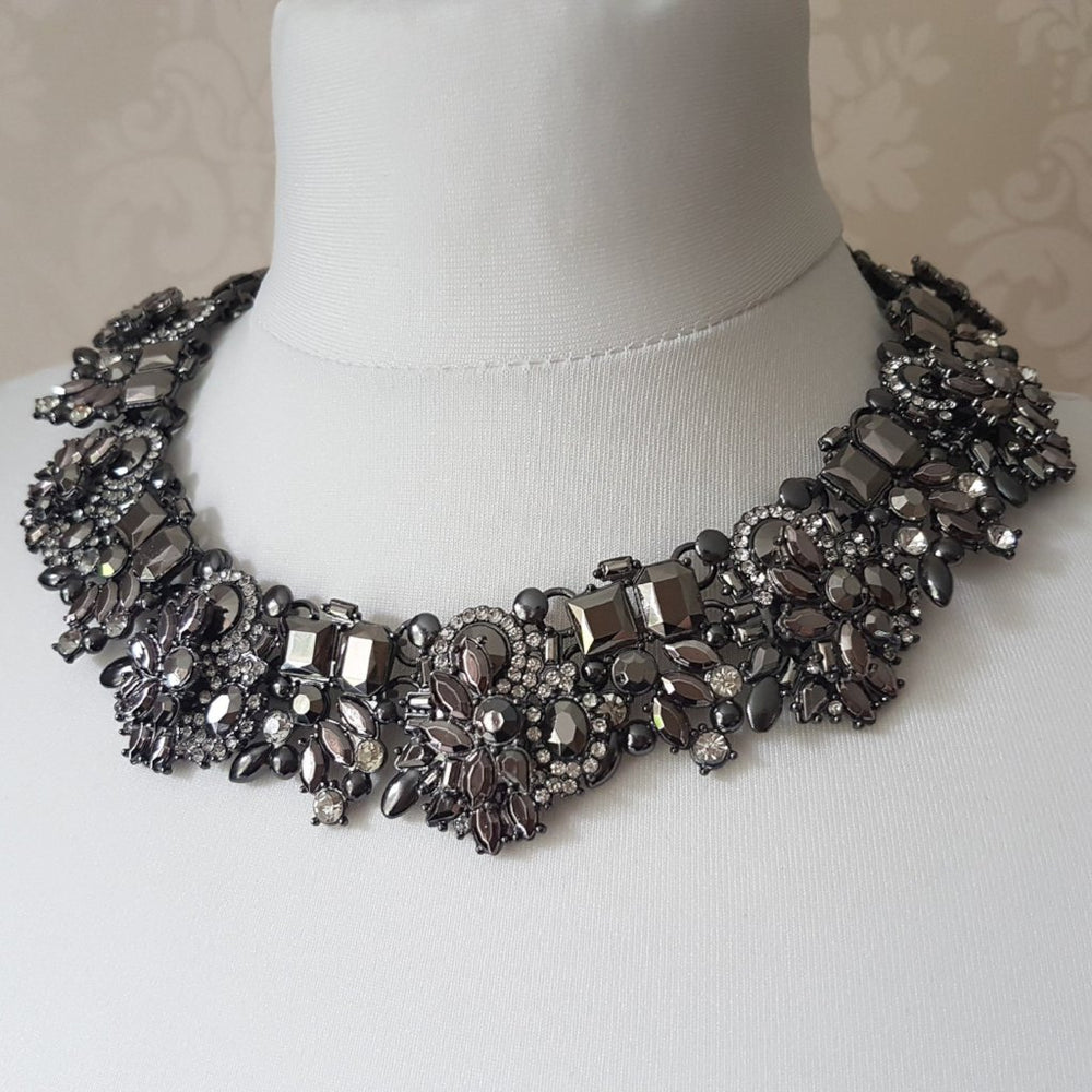 womens black statement chunky necklace