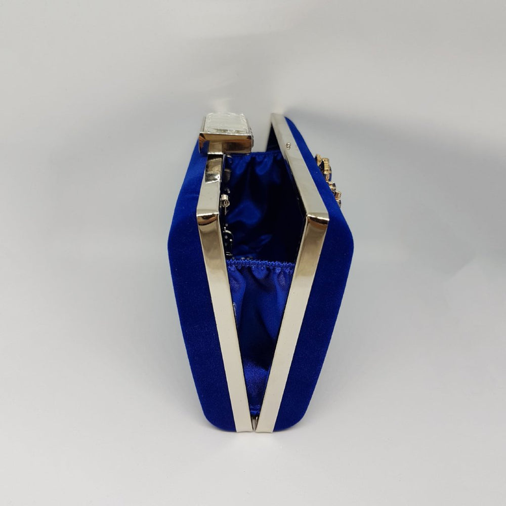 Blue suede evening bag sales