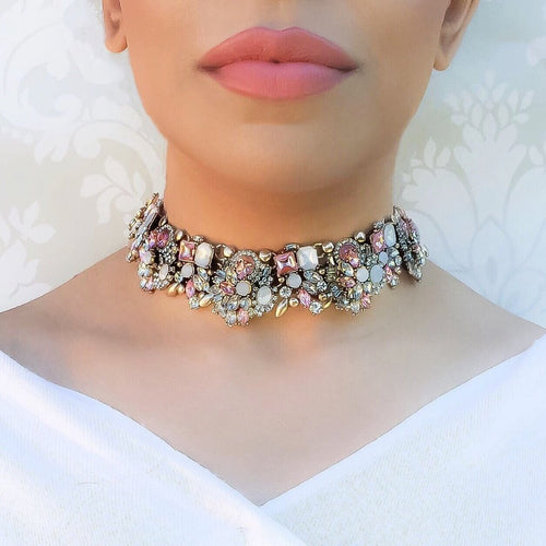 pink rhinestone statement choker