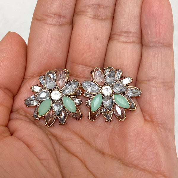 ASHA Pastel & Mint Green Rhinestone Stud Earrings