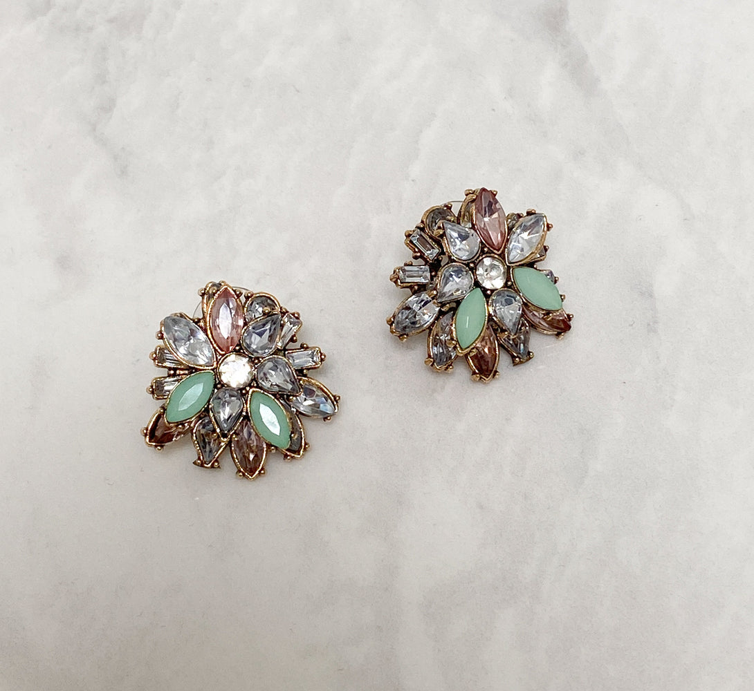 women's gold and mint stud earrings 