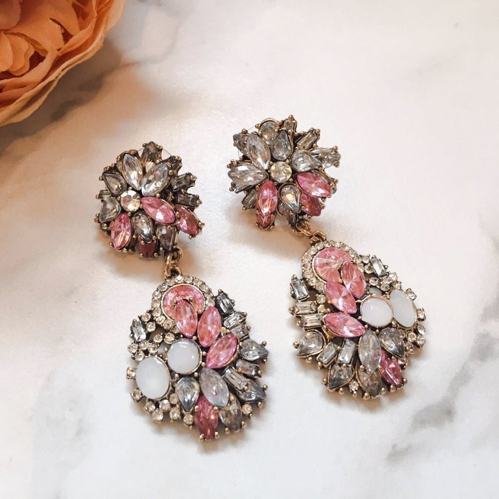 Pink and gold rhinestone drop earrings