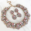 pink jewel statement jewellery necklace and earring set for her