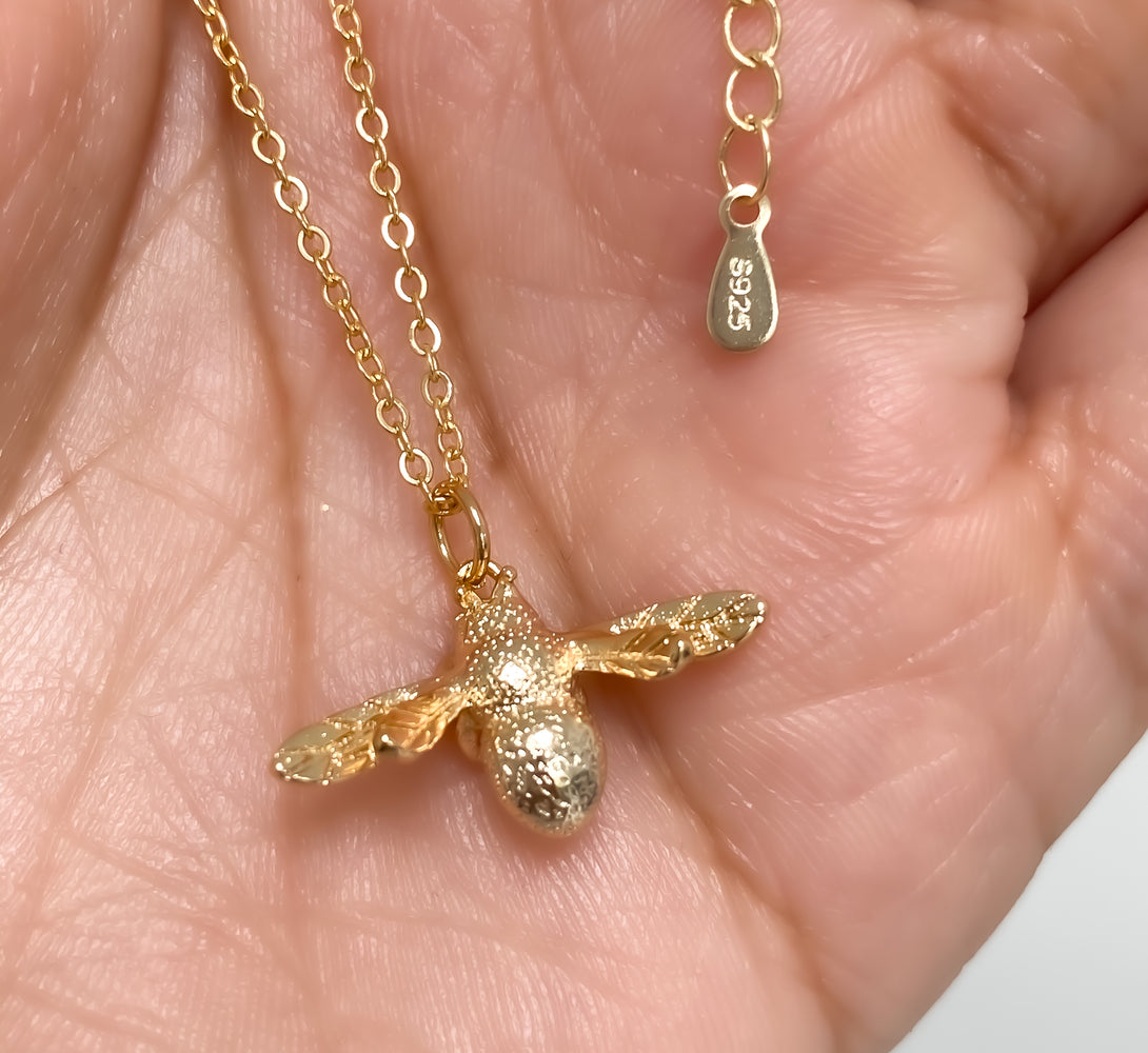 Designer gold bee necklace sterling silver