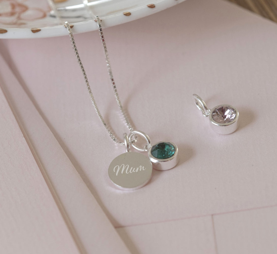 Silver Personalised Birthstone Necklace Swarovski Crystal