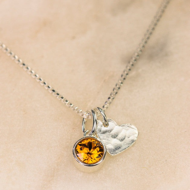 Birthstone heart silver necklace