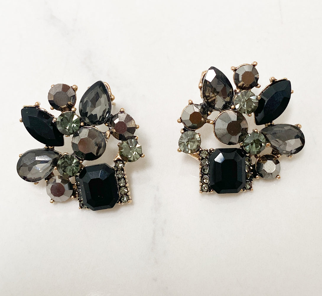 ARIANA Black & Grey Statement Stud Earrings