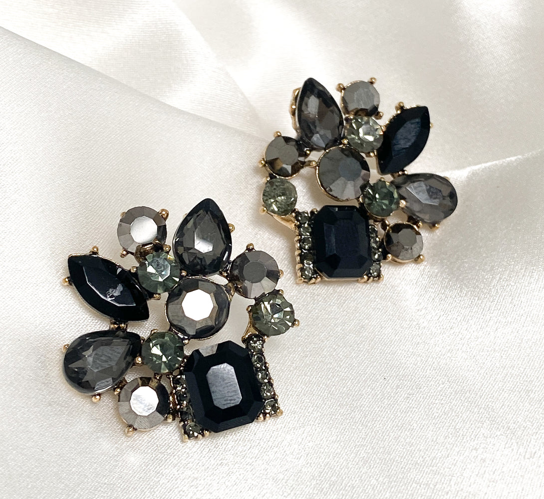 ARIANA Black & Grey Statement Stud Earrings