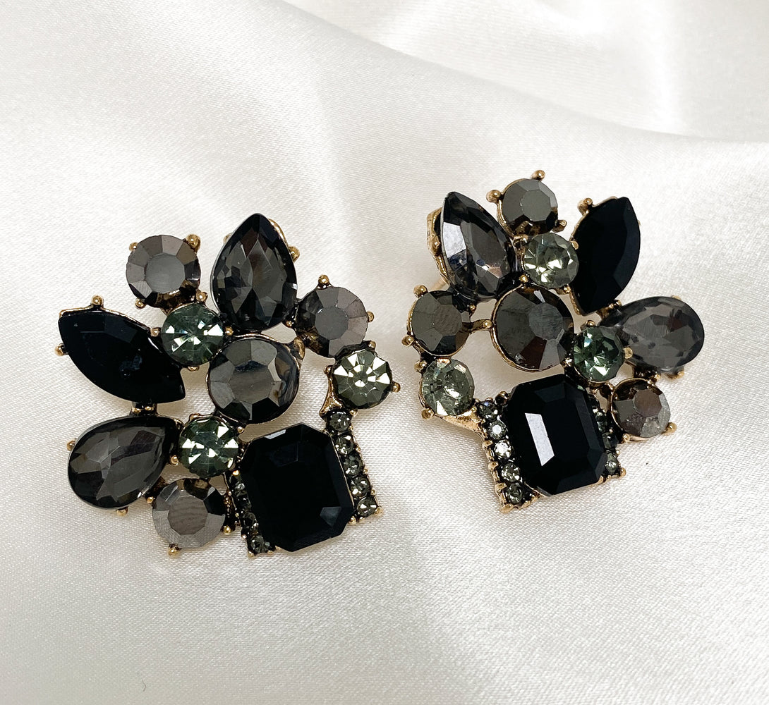 ARIANA Black & Grey Statement Stud Earrings