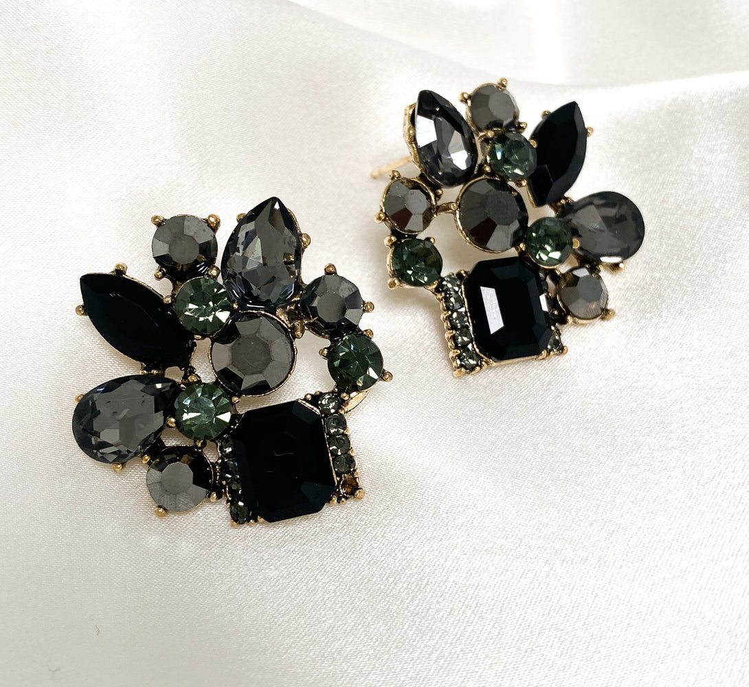 ARIANA Black & Grey Statement Stud Earrings