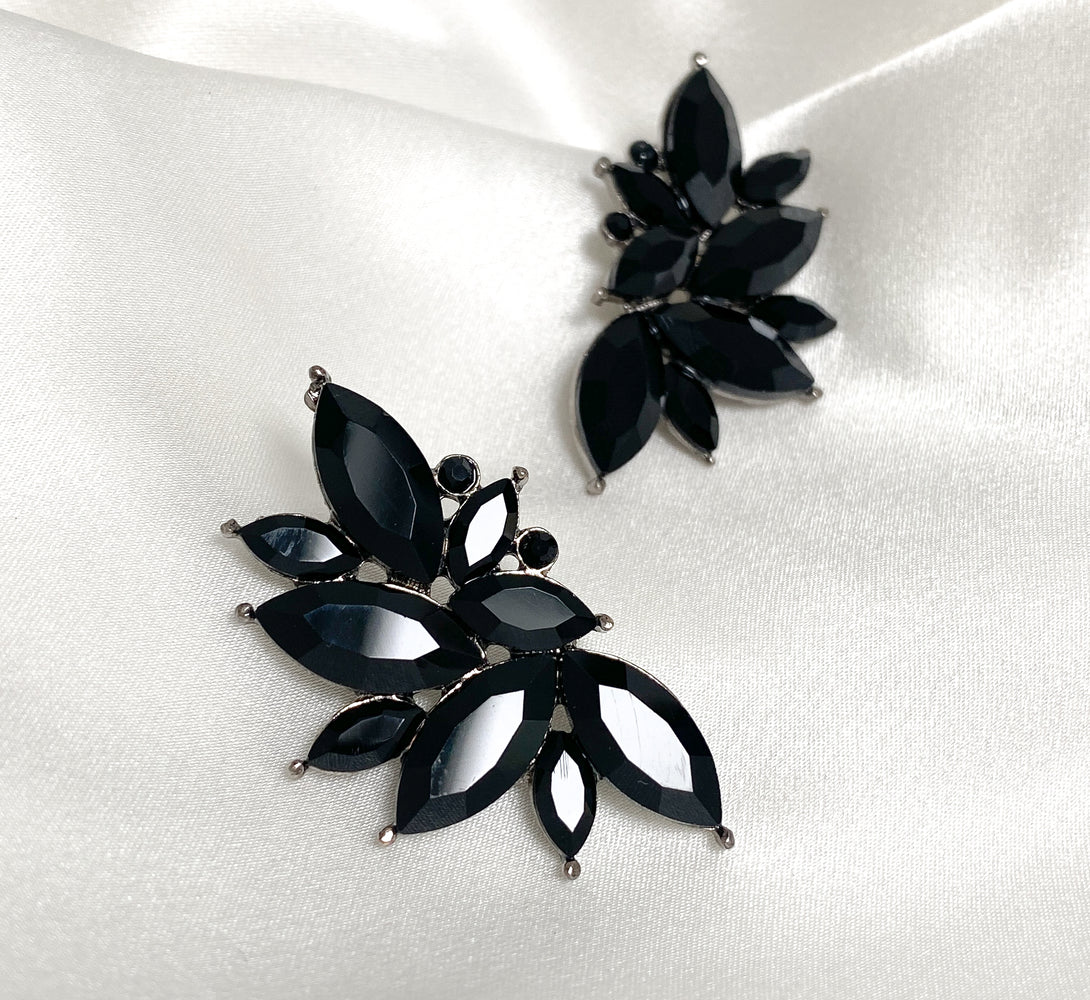 ADE  Black Rhinestone Petal Earrings